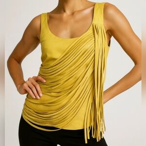 Nour Hammour Paris Top Butter Yellow Lambskin Leather Fringe Size 36 (S)